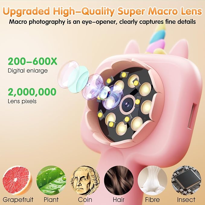 600X Portable Kids Microscope 2.4" Mini Handheld Digital Microscope for Kids - STEM Educational Science Kit Toys for Christmas Birthday Gifts Toys for 3 4 5 6 7 8 9 10 11 12 13 Year Old Girls-CubbioJoy