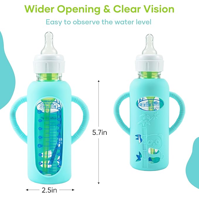 4 Pack Silicone Sleeves for Dr. Brown's Glass Baby Bottles, Anti Breakage Durable Baby Bottle Holder with Easy Grip Handles, Narrow Sleeve with a Cutout, Dishwasher/Freezer/Microwave Safe, 8 oz-CubbioJoy
