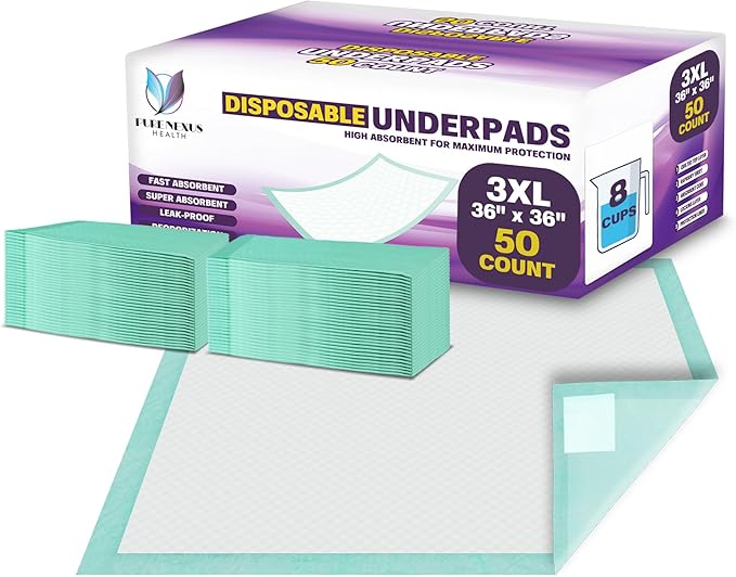Disposable Bed Pads for Adults Extra Large 36 x 36 (50 Count) - Incontinence Bed Pads, Chuck Pads, Chux Pads, Changing Pads for Baby, Pee Pads for Kids-CubbioJoy