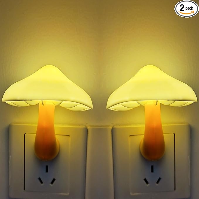 AUSAYE 2 Pack Sensor LED Night Light Plug in NightLight Energy Saving Wall Lamp Mushroom Night Lights for Bedroom, Bathroom,Toilet,Hallway,Kitchen,Kids,Adults Warm White-CubbioJoy