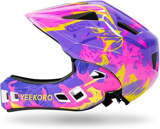 Kids Bike Helmet with Chin Guard, Adjustable Detachable Children’s Full Face Helmet for Girls and Boys, Cycling Helmets Skateboard, Scooter-CubbioJoy