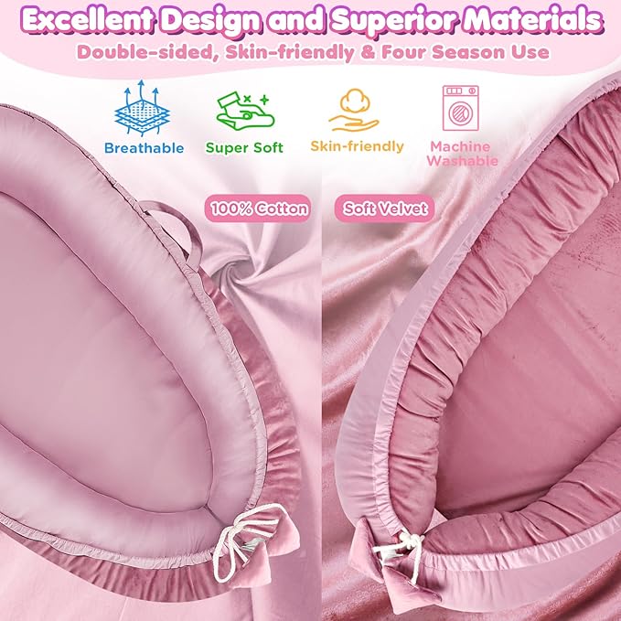 Baby Lounger - Baby Lounger for Newborn 0-24 Months, Breathable & Soft Cotton and Velvet Cover Baby Nest, Portable Tummy Time Lounger for Home and Travel, Ideal Baby Essentials & Shower Gifts-CubbioJoy