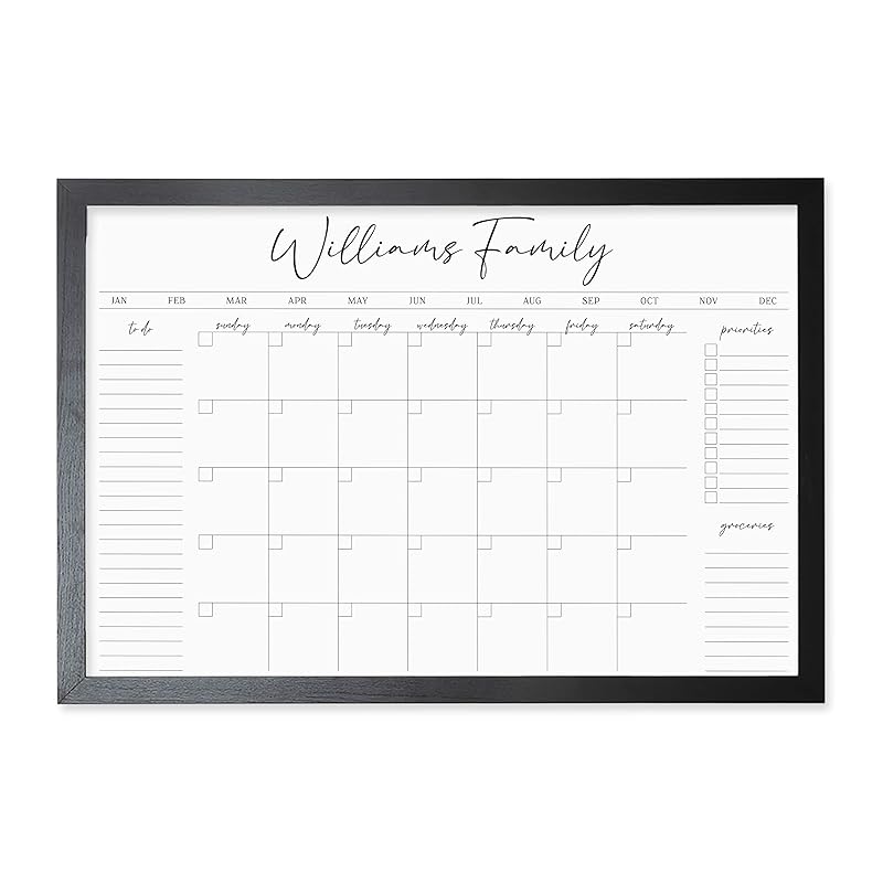 Personalized Dry Erase Wall Calendar with Custom To do list and Notes Organization Sections | Large Whiteboard Calendar (36" W x 24" H, Black Frame)-CubbioJoy