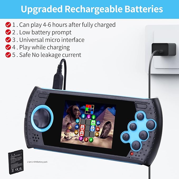 16 Bit Handheld Game for Kids Built-in 230 HD Classic Retro Video Games USB Rechargeable 3.0 Inch Childrens Travel Electronics Toys Portable Gaming Player System Gift for Boys Girls Ages 4-8-12-CubbioJoy