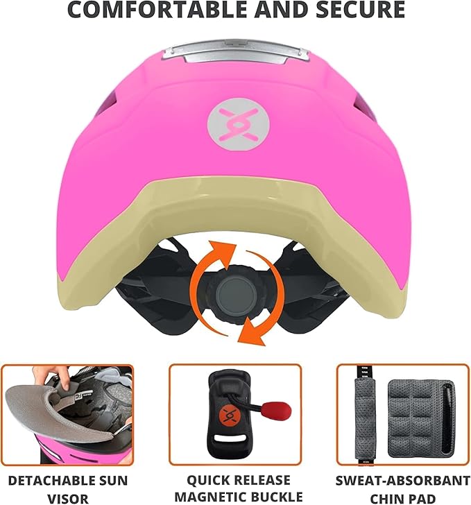 Kid Bike Helmets for Boys and Girls | Fit Head 51-54cm Circumference | CPSC & NTA-8776 Dual Certified | Multi-Sport Helmets with LED Lights, Magnetic Buckle, Detachable Visor-CubbioJoy