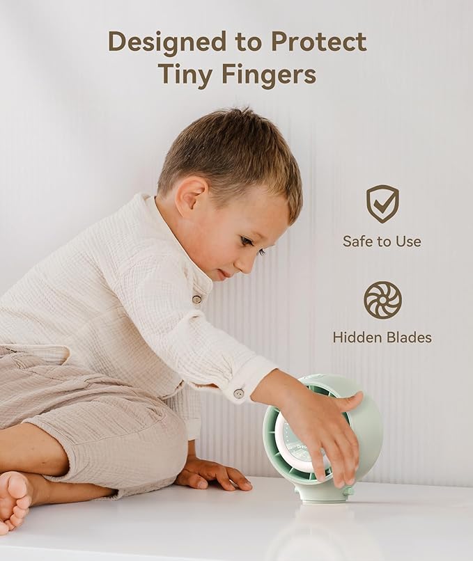 Dreamegg Portable Stroller Fan - 4000mAh Rechargeable Baby Stroller Fan With LED Display, Night Light, Hidden Blade, Detachable 4 Speed 360°Rotate, Handheld Cooling for Crib,Travel, Car Seat(Green)-CubbioJoy