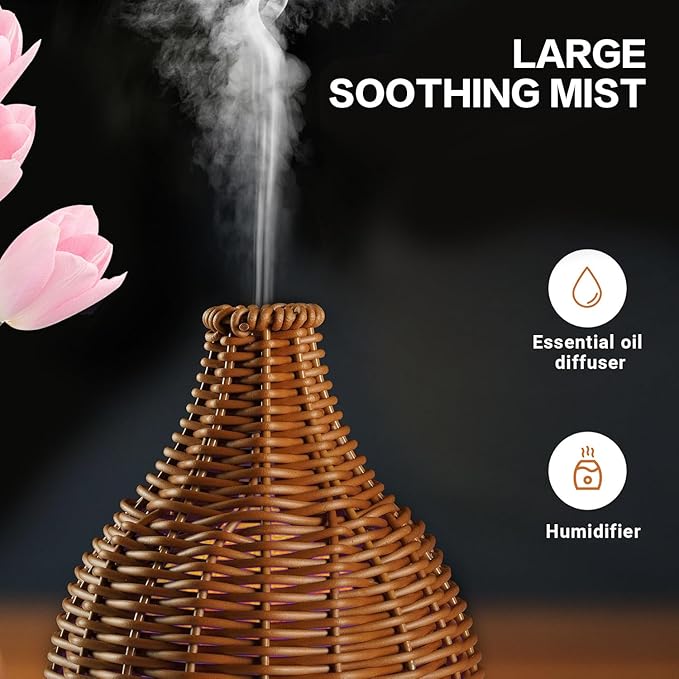 Aromatherapy Essential Oil Diffuser Rattan Woven Aroma Diffuser with Warm Light 80ML Cool Mist Humidifier Waterless Auto Shut-off for Home,Baby Bedroom,Office-CubbioJoy