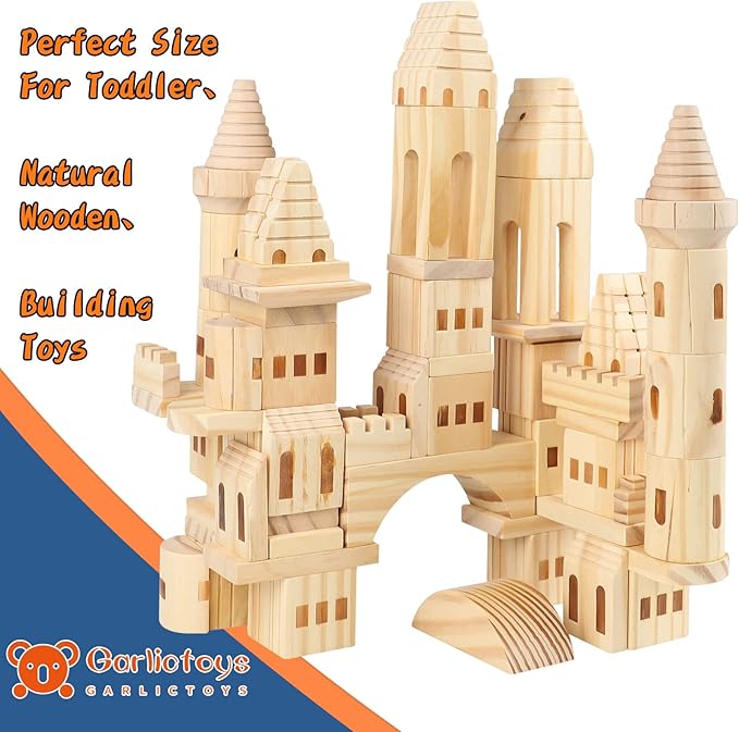75 Pieces Wooden Castle Blocks Medieval Knights Princesses Wooden Castle Building Blocks Kit for Kids Boys and Girls-CubbioJoy