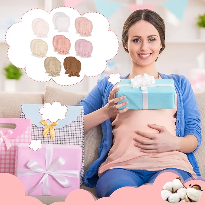 8 Pairs Newborn Baby Muslin Mittens 0-6 Months No Scratch Elastic Wrist Soft Breathable Gloves Bulk Cotton for Infant-CubbioJoy