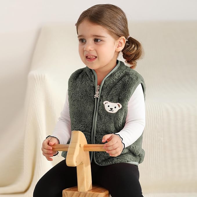 Baby Boys Girls Fleece Vest Zip Up Cute Bear Jackets Fuzzy Fall Winter Warm Clothes Newborn Outwear for Toddler Infant-CubbioJoy