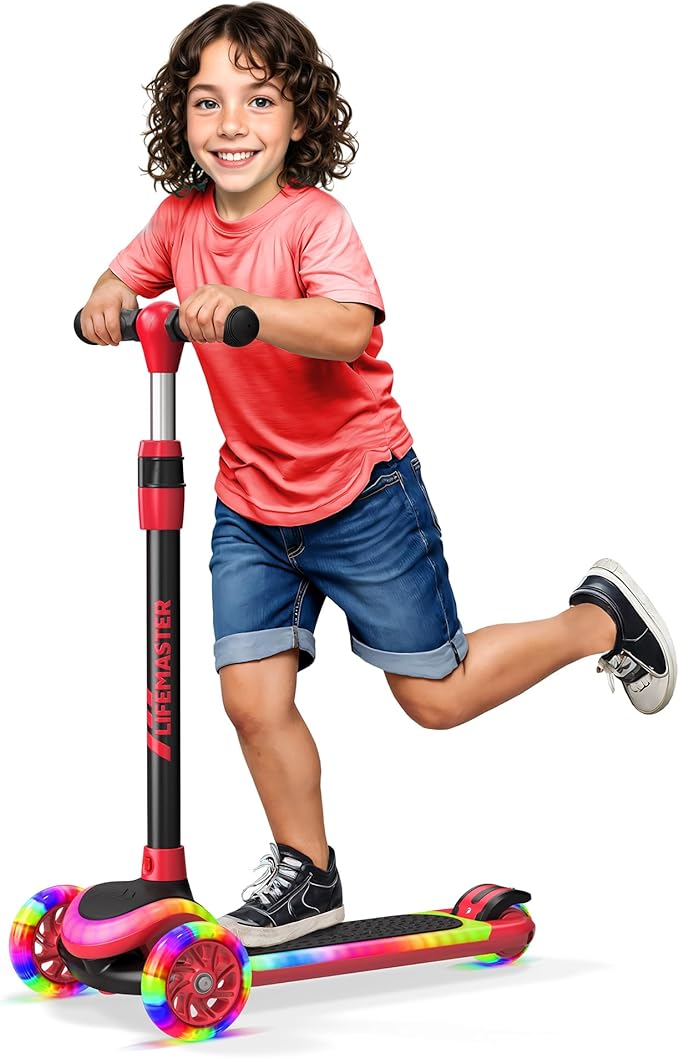 3-Wheel Kids Scooter with Multi-Color Lights on Deck & Wheels – 5-Height Adjustable Handlebar, Wide Anti-Slip Deck, Child Safety Certified, Boys & Girls Ages 3+ Supports Up to 150 lbs-CubbioJoy