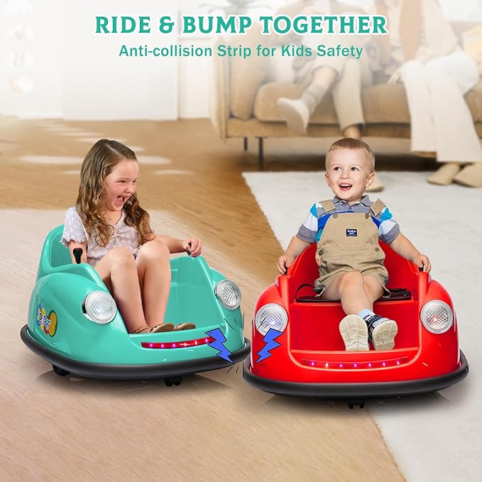 12V Bumper Car for Toddlers, Electric Toy Ride on Battery Car with Kids W/Parent Remote Control, 2-Speed, 360 Degree Spin, Music & LED Lights for Kids, Green-CubbioJoy