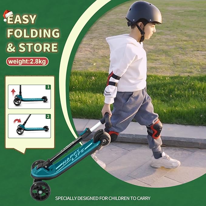Besrey Kick Scooter for Kids Ages 3-10, 3-Wheel Folding Scooter with Adjustable Height, LED Light Wheels, Extra Wide Deck for Outdoor Activities-CubbioJoy