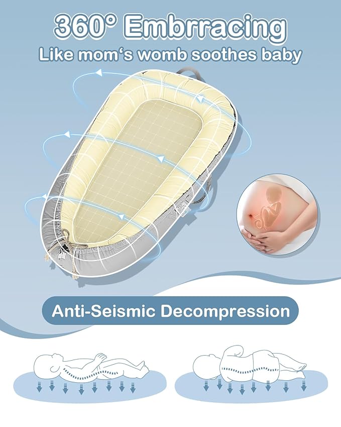 Baby Lounger - Infant Lounger for Newborn 0–26 Months, Waterproof Inner Cover and Pure Cotton Breathable Baby Nest Cover, Newborn Lounger for Baby Boys & Girls, Portable Lounger for Home and Travel-CubbioJoy