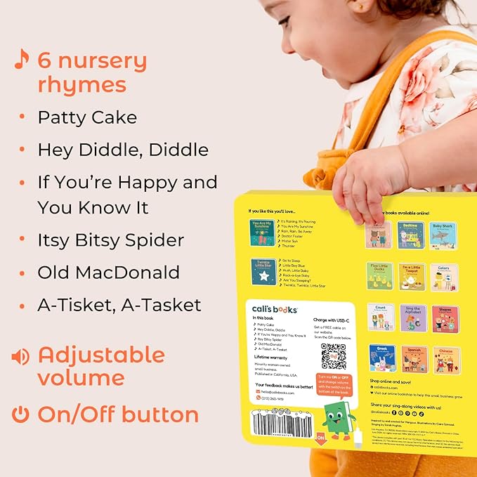 Cali's Books Patty Cake Nursery Rhymes. Interactive Books for 1 Year Old. Sound Book for Toddlers 1-3. Perfect 1 Year Old Girl Gifts - Musical Book for Toddlers - 6 Favorite Songs-CubbioJoy