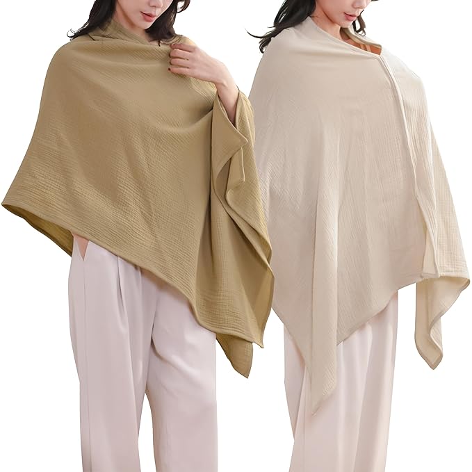 2-Pack Nursing Covers for Breastfeeding, 100% Organic Cotton Muslin Breastfeeding Cover, Multi-Use Nursing Scarf, Car Seat Canopy, Stroller Cover, Soft Breathable Baby Blanket Khaki Brown-CubbioJoy