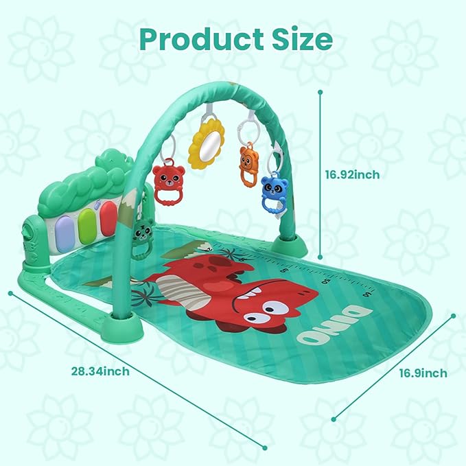 Baby Gyms Play Mat, Infant Toy Play Mat Activity Center, Baby Play Piano Mats with Music and Lights, Activity Padded for Babies Newborns and Toddlers Boys and Girls 0-12 Months, Green-CubbioJoy