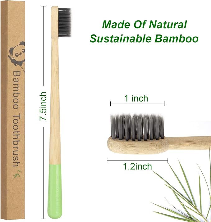 Biodegradable Bamboo Charcoal Toothbrushes, Soft Bristle, Eco-Friendly, Sustainable, BPA Free, Organic, Compostable, Travel Toothbrushes, 6 Pack-CubbioJoy