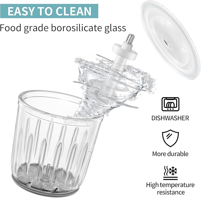 Baby Food Maker, 600ML Baby Food Blender with 10 Blades, Baby Food Processor for Baby Food, Fruit, Vegatable, Meat, with Two 200ml Glass Bowls, Storage Bag, Cleaning Brush, Scraper-CubbioJoy