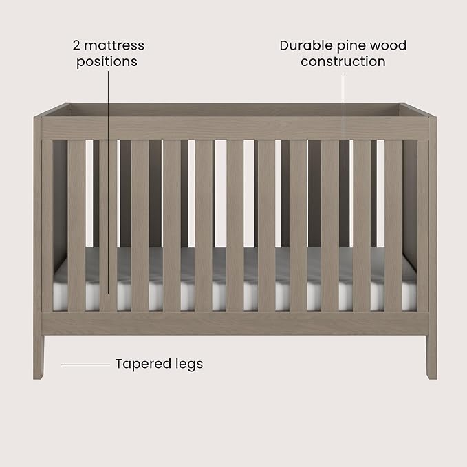 Child Craft Kieran 3 in 1 Convertible Crib, Baby Crib Converts to Day Bed, Toddler Bed, 3 Adjustable Mattress Positions, Non-Toxic, Baby Safe Finish (Crescent Gray)-CubbioJoy