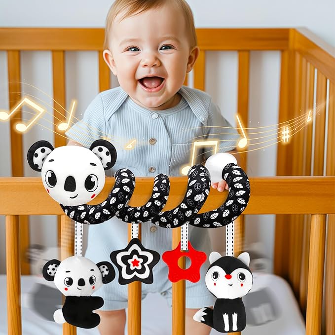 Black and White High Contrast Baby Toys - Sensory Infant Hanging Carseat & Stroller Toy for Newborns 0-6,6-12Months Perfect Easter Birthday & Baby Shower for Babies Boys Girls-CubbioJoy