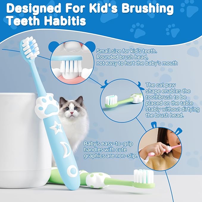 8 Pack Kids Toothbrushes Extra Soft Toddler Toothbrush 2-8 Years Children Manual Toothbrushes for Clean Teeth Cute Kid Toothbrushes Make Your Toddler Love Brushing Teeth-CubbioJoy