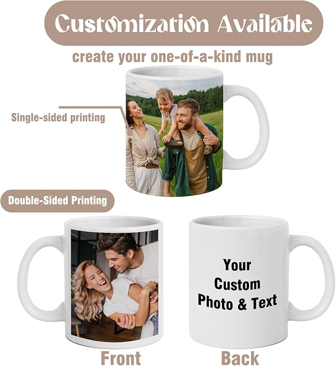 Custom Photo & Text Mug Add Personalized Text, Upload Your Image Personalized 11.5oz Mug Choose From Various Designs The Suitable Gift for Parents (C04 SIX PHPTO)-CubbioJoy