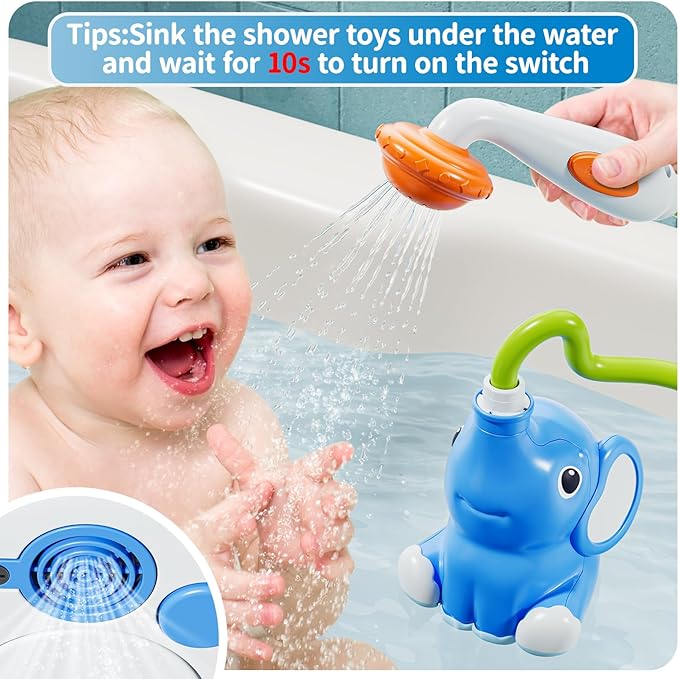 Baby Bath Shower Head Toys for Kids, Bath Toys for Infants with Elephant Water Pump for Kids 2-4, 3 Pack Wind-up Pool Toys for Kid, Bathtub Toys 18-24 Months Toddlers Boys Girls-CubbioJoy