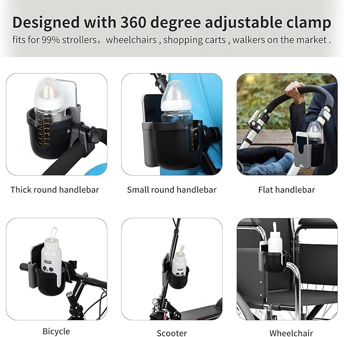 Accmor Stroller Cup Holder with Phone Holder, Bike Cup Holder, Universal Cup Holder for Uppababy Nuna Doona Strollers, 2-in-1 Cup Phone Holder for Stroller, Bike, Wheelchair, Walker, Scooter-CubbioJoy