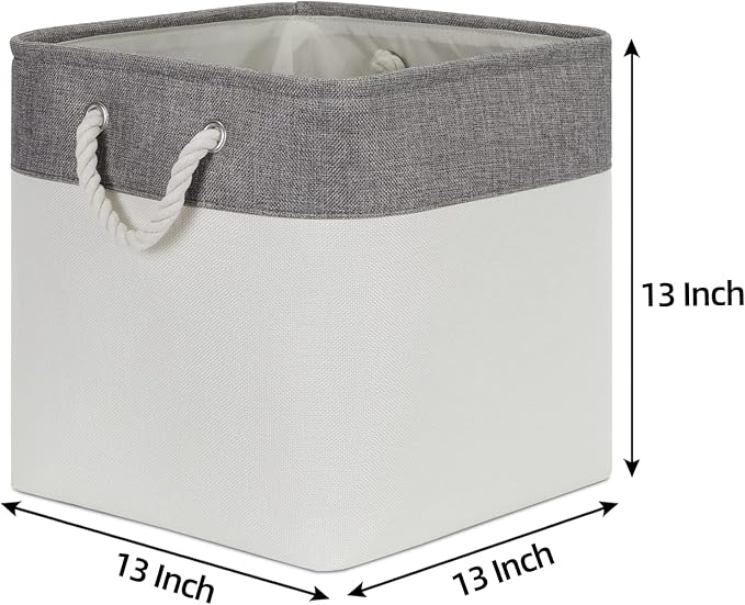 Bidtakay Fabric White Baskets for Shelves Set of 3 Cube Storage Large Organizer Bins 13x13 Closet Storage Bins for Home Office Nursery Collapsible Storage Bins for Organization-CubbioJoy