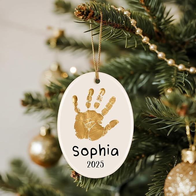 Baby Hand and Footprint Ornament - Baby's Frist Christmas Ornament with Custom Photo, Name, Date - Personalized Baby Gift, Newborn Keepsake, New Mom Gifts-CubbioJoy