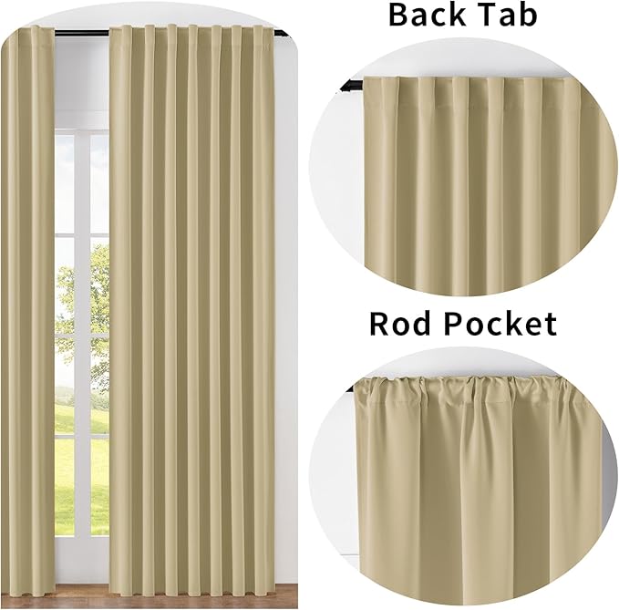 Joydeco Custom Blackout Curtains for Bedroom, 1 Panel Room Darkening Curtains & Drapes for Living Room Window Rod Pocket Back Tab (Custom Size,Beige)-CubbioJoy