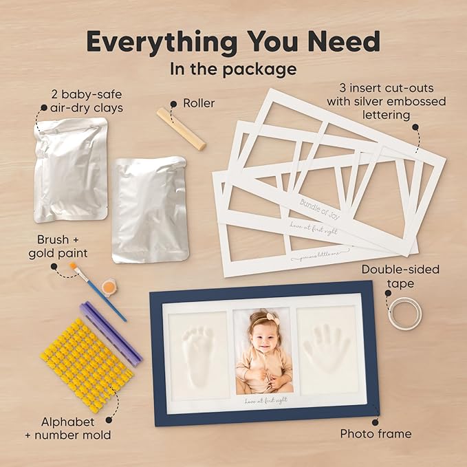 Baby Hand and Footprint Kit - Clay Handprint Keepsake Frame, Newborn Nursery Picture Frame, Personalized New Mom Gifts for Baby Shower & Registry (Midnight Blue)-CubbioJoy