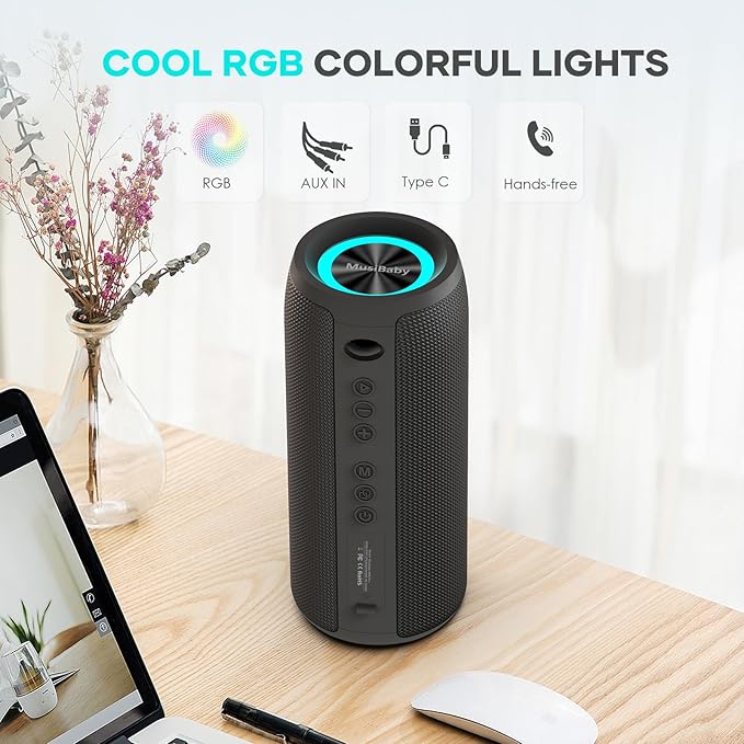 Bluetooth Speaker IPX6 Waterproof.Musibaby M88pro with Loud Stereo Sound,Portable Wireless Speaker,40H Battery,Bluetooth 5.3,Dual Pairing, Shower Outdoor Speaker for Party, Beach, Gifts Ideal.-CubbioJoy