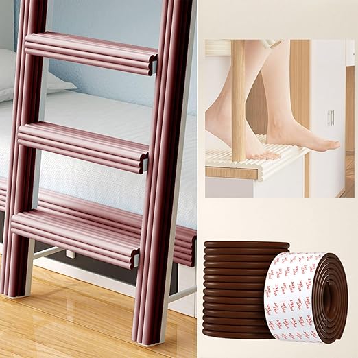 Bunk Bed Ladder Pads,Self-Adhesive Bunk Bed Ladder Cover Foam Padding,Traction Treads for Stair Steps,Soft Extra-Wide Edge Protector,Furniture 6.5 Ft Brown-CubbioJoy