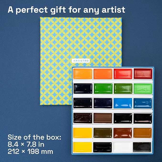 ARTISTRO Professional Watercolor Paint Set for Adults - 24 Pigment-Rich Colors, XL Pans, ASTM-I Lightfastness, High Tinting Strength Watercolor Set for Professionals made by Professionals-CubbioJoy