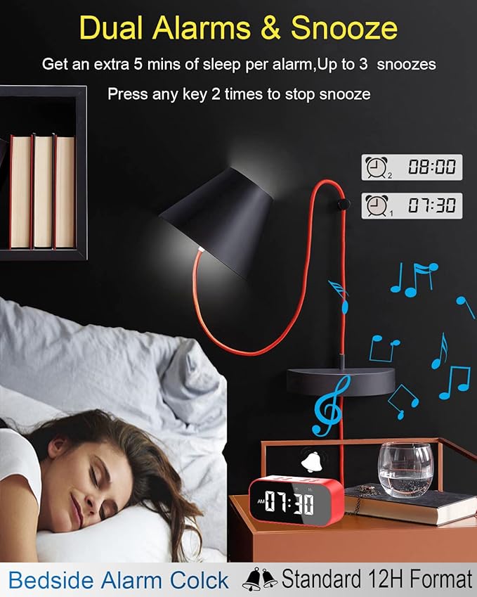 AFK Alarm Clock with Bluetooth Speaker,Digital Clock for Bedrooms,Alarm Clock for Heavy Sleepers Adults with Dual Alarm,Snooze,Dimmable LED Display.-CubbioJoy