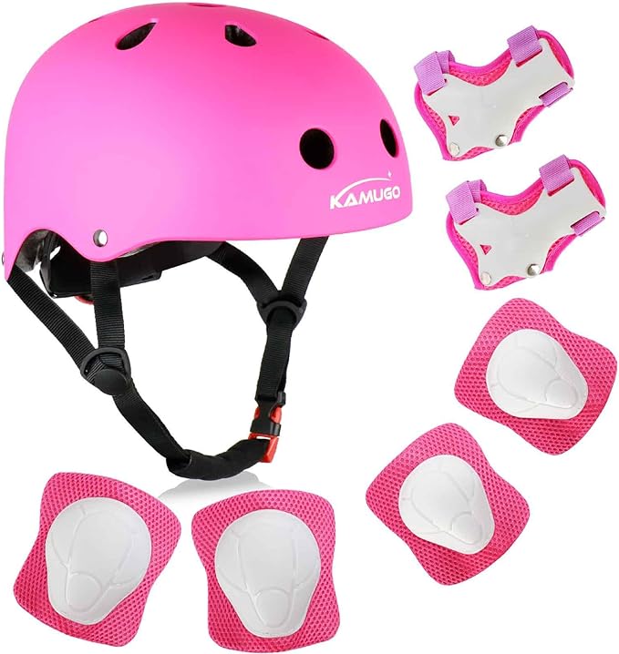 KAMUGO Kids Bike Helmet, Toddler Helmet for Ages 2-8 Boys Girls with Sports Protective Gear Set Knee Elbow Wrist Pads for Skateboard Cycling Scooter Rollerblading-CubbioJoy
