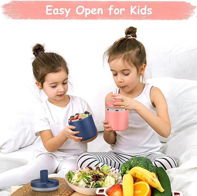 19oz Insulated Vacuum Food Jar with Buckle Lid Wide Mouth Soup Thermo for Hot Food Kids Leakproof Stainless Steel Lunch Container- Pink-1Pack-CubbioJoy
