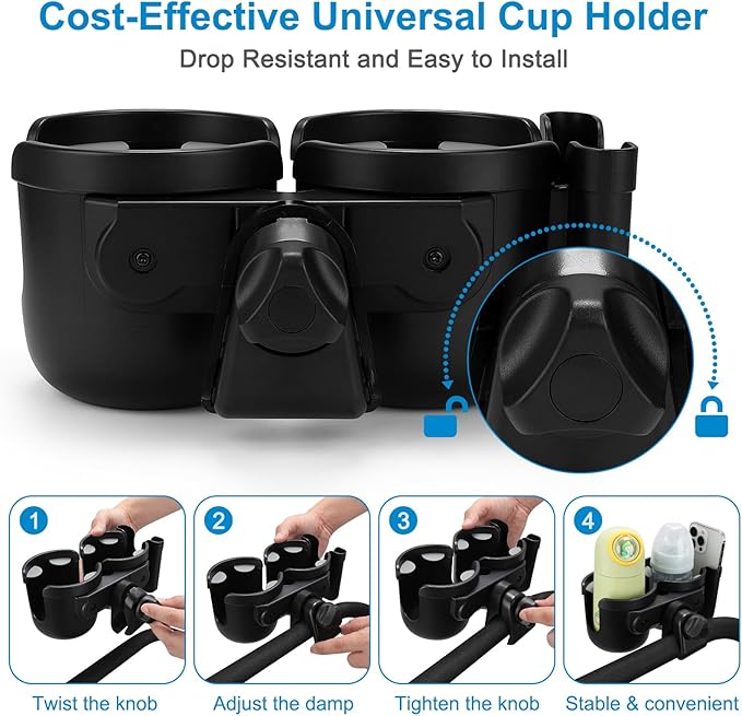 Accmor Stroller Cup Holder with Phone Holder, Bike Cup Holder, Universal Cup Holder for Uppababy Nuna Doona Strollers, 2-in-1 Cup Phone Holder for Stroller, Bike, Wheelchair, Walker, Scooter-CubbioJoy