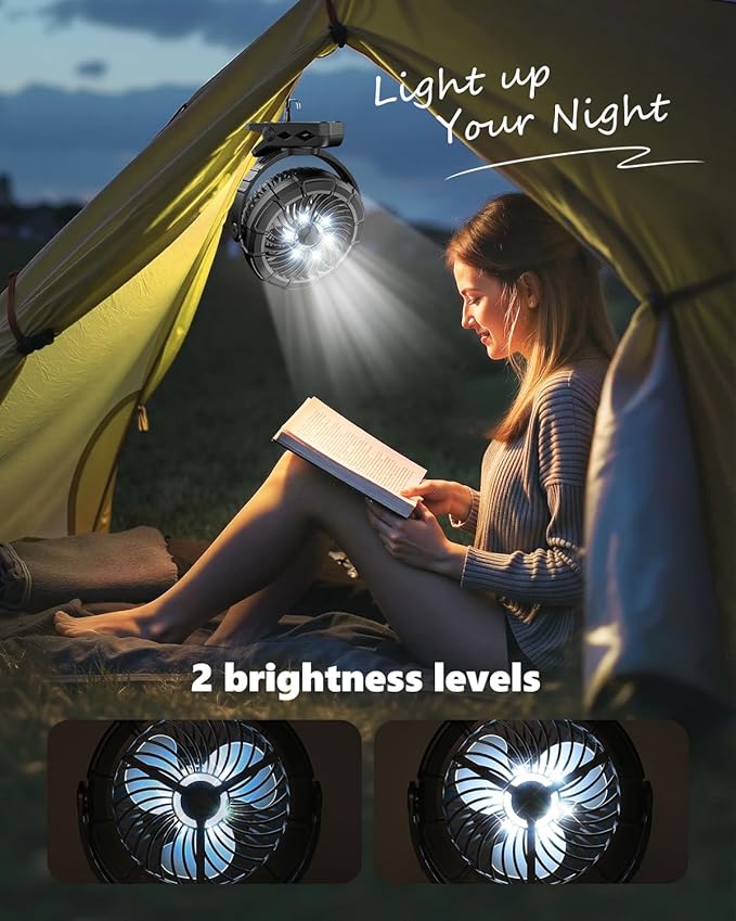 Ausic 3-in-1 Portable Clip on Fan with Misting & LED Lights & Hook, 100ML Baby Stroller Fan, 5200mAh Rechargeable Battery Operated & 360° Rotation & 3 Speeds for Table Outdoor Travel Camp Golf Cart-CubbioJoy