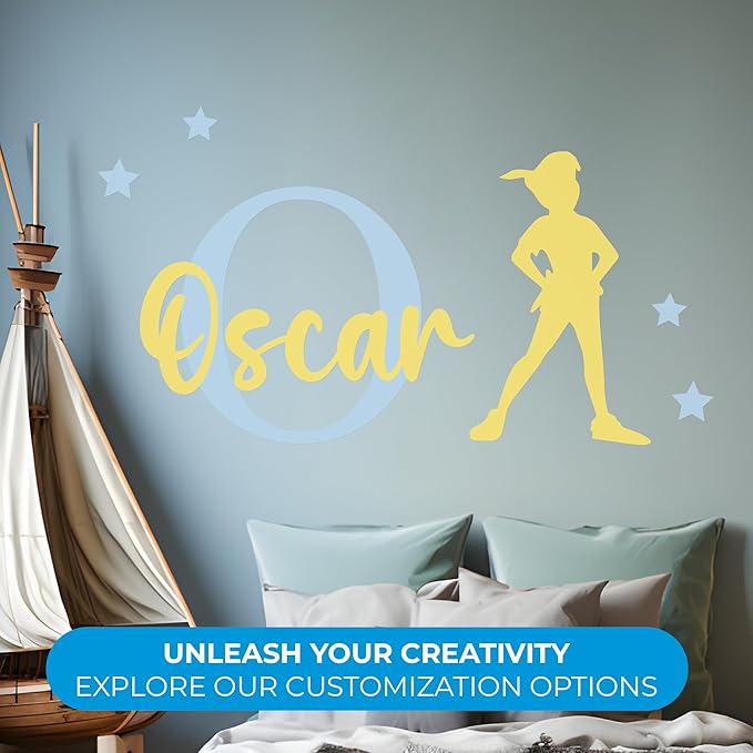 CRYPTONITE Personalized Name & Initial Tinkerbell Vinyl Wall Decals - Baby Girl Bedroom Decor - Fairy & Princess Wall Decals (B. Peter Pan)-CubbioJoy