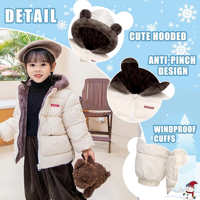 Infant Baby Winter Coat Bear Hooded Jacket Warm Fleece Snowsuit Windproof Outerwear for Toddler Boy Girl 9M-4T-CubbioJoy