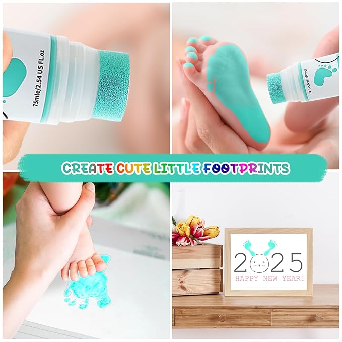 75ml Mint Green Baby Hand and Footprint Ink Kit, Baby Handprint Footprint Paint for Newborn Keepsake, Dog Cat Paw Print Kit, Washable, Non Toxic Acid-Free, Safe Gentle for Ideal New Mom Gifts-CubbioJoy