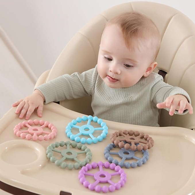 3 Pack Ring Teether Baby Infant Toys, Silicone Teething Ring Toys for Babies 0-6 Months, Seposeve Baby Teethers 6-12 Months 12-24 Months, Easy to Grasp Toy, Teething Relief, Light Purple Green Blue-CubbioJoy