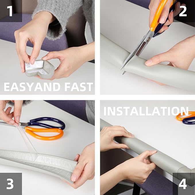 2 Pack L Shape Extra Thick Furniture Table Edge Protectors Foam Baby Safety Bumper Guard 16.4 Ft, Hearth Cushion, for Table, Fireplace, Countertop(with 8 Corners) (Gray)-CubbioJoy