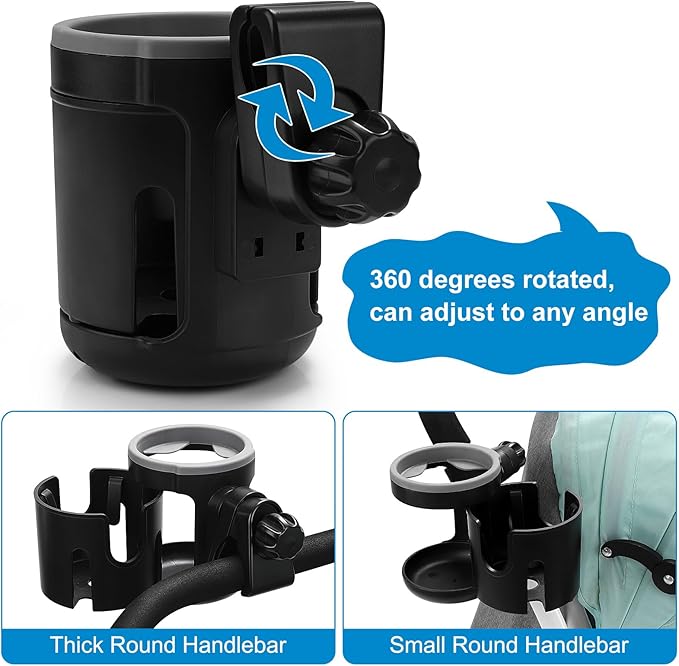 Accmor Universal Cup Holder, Stroller Cup Holder, 360° Rotatable Large Caliber Designed Bottle Holder for Stroller, Bike, Wheelchair, Walker, Scooter-CubbioJoy