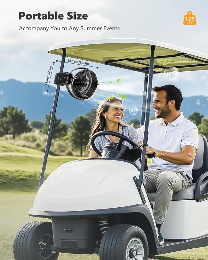 Ausic 3-in-1 Portable Clip on Fan with Misting & LED Lights & Hook, 100ML Baby Stroller Fan, 5200mAh Rechargeable Battery Operated & 360° Rotation & 3 Speeds for Table Outdoor Travel Camp Golf Cart-CubbioJoy