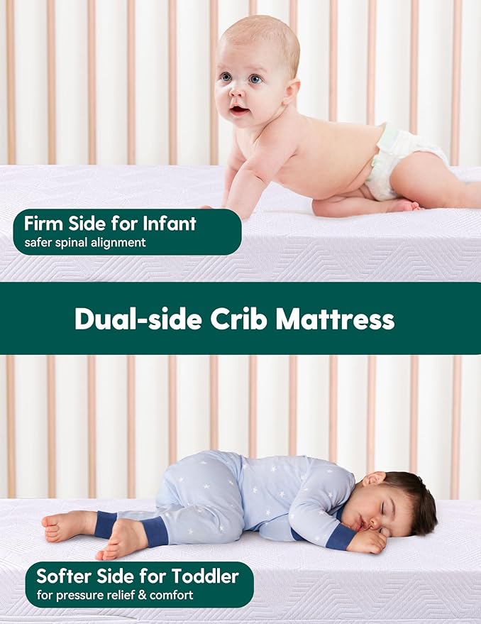 BABELIO Ergonomic Zoning Crib Mattress Dual-Sided Memory Foam Waterproof 6" Thick Toddler Mattress with Zipper Cover, Fits Standard Crib-CubbioJoy