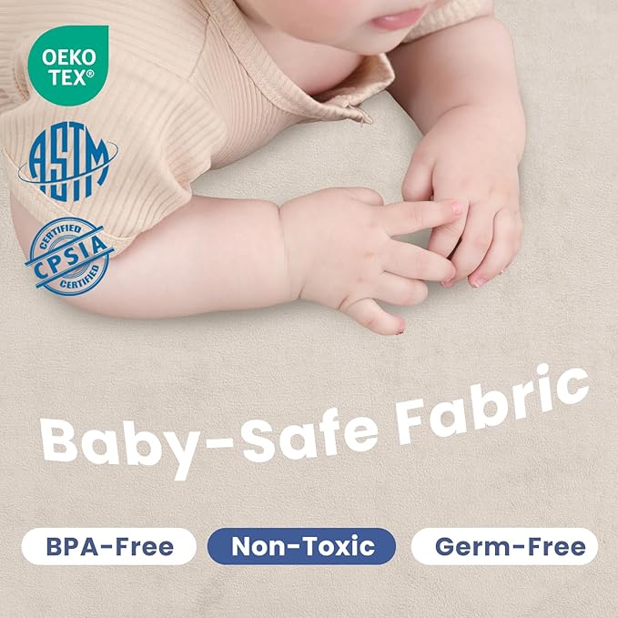 Baby Play Mat for Floor,1.3" Thick Memory Foam Tummy Time Mat,Soft Coral Velvet Nursery Rug,Extra Large Non Slip Crawling Mat for Toddlers,Infants,kids,Yoga Mat,Tatami Mat for Living Room(Beige)-CubbioJoy